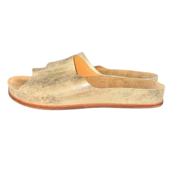Kork-Ease Tutsi Slides Women's Size 11 M Gold Leather Sandal Slip On Shoe - Picture 2 of 8
